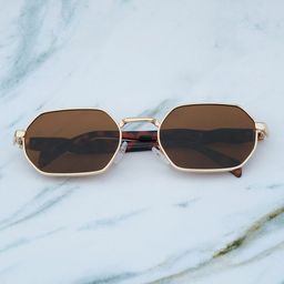 DukieKooky Unisex Brown Lens & Gold-Toned Rectangle Sunglasses with-picture-24