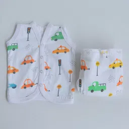 Yellow Doodle 100% Organic Cotton Sleeveless Vest And Cloth Nappy Beep Beep Babywear Set Medium - Green-picture-0