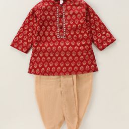 Babyhug Full Sleeves Kurta & Dhoti Floral Print - Red-image-11