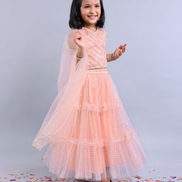 Babyhug Sleeveless Sequined Choli Lehenga with Bordered Dupatta - Sea Pink-image-84