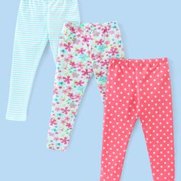 Babyhug Cotton Lycra Full Length Polka Dots & Floral Printed Leggings Pack of 3 - Multicolour-image-61