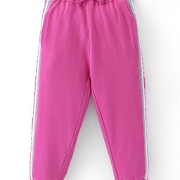Babyhug Cotton Looper Knit Full Length Solid Colour Lounge Pant with Bow Applique - Fuschia-image-2