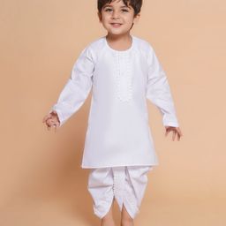 AJ Dezines Full Sleeves Placket Frill Lace Detailed Kurta With Dhoti - White-image-89