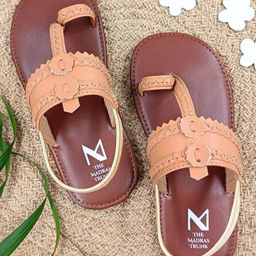 The Madras Trunk Strap Designed Detailed Kolhapuris Sandals - Brown And Tan-image-98