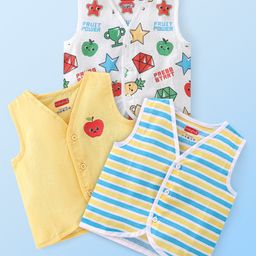 Babyhug 100% Cotton Knit Sleeveless Jhablas Striped & Apple Print Pack of 3 - Multicolour-15