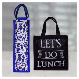 Kuber Industries Lunch Bag & Bottle Bag Combo Set  Lunch & Bottle Organizer Set  Lunch & Bottle Storage Set  Jute Carry Bags  Office Lunch Bag Set  Set of 2  Multi-69