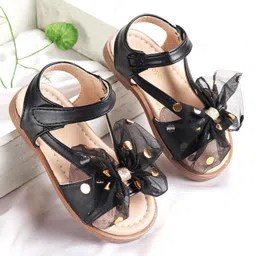 Babyoye Sandals with Velcro Closure & Bow Applique - Black-picture-7