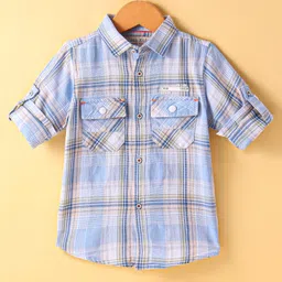 JASH KIDS Cotton Woven Full Sleeves Checkered Shirt - Light Blue-picture-23