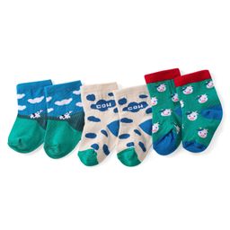 Cute Walk by Babyhug Knitted Anti-Bacterial Ankle Length Socks With Cow Design Pack of 3 - Green & Blue-image-30