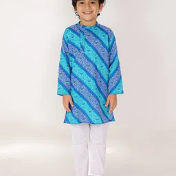 The Mom Store Cotton Full Sleeves Bandhani Printed  Pyjama Kurta Set - Blue-picture-23