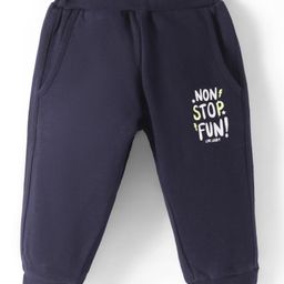 Zero Knit Full Length Text Printed Fleece Pant - Navy Blue-picture-2