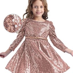 Hola Bonita Knit Full Sleeves Party Dress With Sequin Detailing - Rose Gold-picture-26