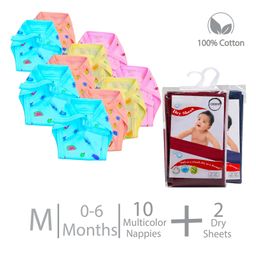 Chirsh Baby Cotton Cloth Diapers And Dry Sheet Combo New Born Baby Pack Of 10 Nappies With String & Pack Of 2 Diaper Changing Mats-14