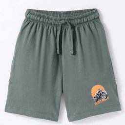 Cucu Fun Sinker Knit Above Knee Length Shorts with Bike Print - Olive Green-image-1