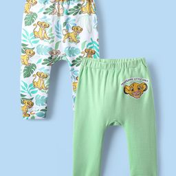 Babyoye Disney 100% Cotton Full Length Diaper Leggings With Lion King Graphics Pack Of 2 - Light Green & White-image-25