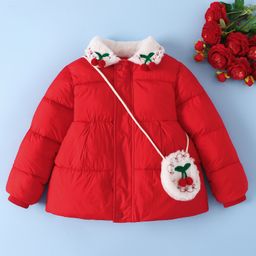 Mark & Mia Full Sleeves Padded Jacket With Cherry Applique & Sling Bag - Red-picture-31