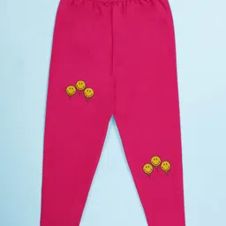 Kiddopanti Cotton Spandex Knit Smiley Face Balloons Printed Leggings - Pink-picture-7