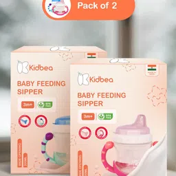 Kidbea Baby Milk Feeding Sipper Cup, 200ml, 100 g, Blue/Pink | Anti-Colic Nipple | BPA-Free | Rust Free | Food Grade-picture-5