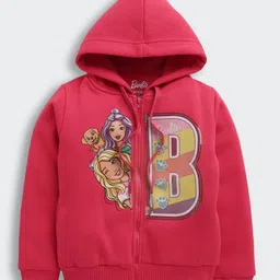 Barbie by Tiny Girl Woven Mattel Featuring Full Sleeves Character Printed Light Winter Hooded Sweatjacket - Hot Pink-picture-40