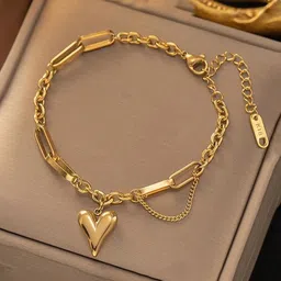 GOLDIWALA Women Gold-Plated Link Heart Layered Bracelet-image-32