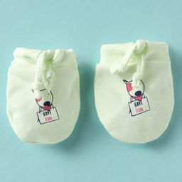Simply Interlock Knit Mittens & Booties With Dog Print - Lime Green image 2