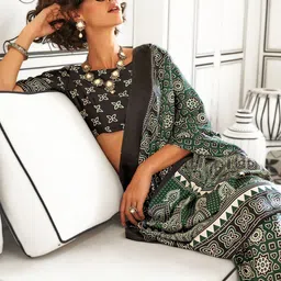 Mitera Ajrak Block Poly Crepe Block Print Saree image 2