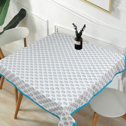 Texstylers Blue & White Floral Printed Anti-Slip Pure Cotton 4-Seater Table Cover-image-71