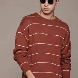 The Roadster Lifestyle Co. Men Striped Acrylic Pullover-image-82