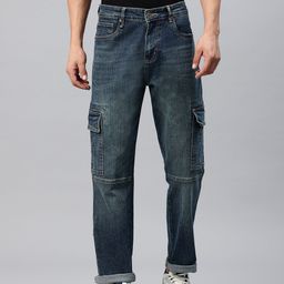 Rodamo Men Relaxed Fit Stretchable Cargo Jeans-image-15