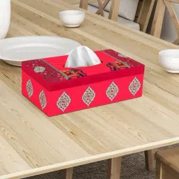 SEJ by Nisha Gupta Red Wooden Tissue Paper Box Holder - Set of 1-image-23
