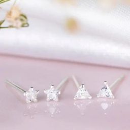 Zavya Rhodium-Plated Star-Edgy Triangle Zircon 92.5 Sterling Silver Stud - Set of 2-image-44