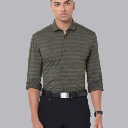 V Dot Green  Slim Fit Striped Shirt-image-87