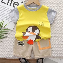 INCLUD Boys Penguin Printed Round Neck T-shirt With Shorts-24