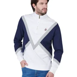 Beverly Hills Polo Club White & Navy Cotton Regular Fit Color Block Sweatshirt-picture-2