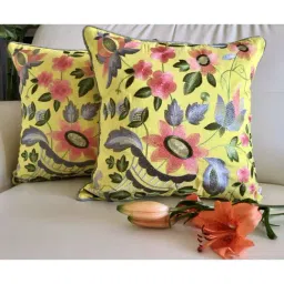 TARA Sparkling Homes Grey Embroidered Cotton Silk Cushion Cover - Set of 2-image-85