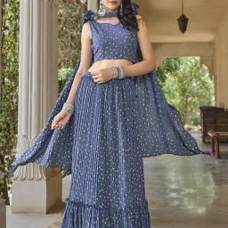 SHUBHKALA Blue Printed Lehenga and Choli Set With Attached Dupatta-picture-33