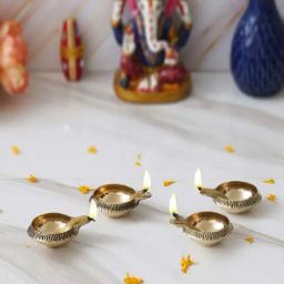 eCraftIndia Gold Brass Handcrafted Designer Diyas - Set of 4-18