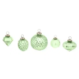 Home4U Light Green Glass 7.5 cm Christmas Time Ornaments - Set of 5-image-47