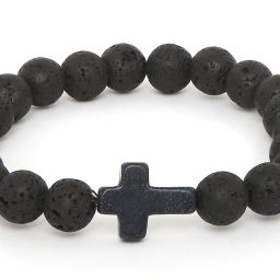 OOMPH Combo of 2 Black Beads Bracelet Animal & Cross Design Punk Biker Style For Men image 5