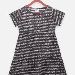 LilPicks Kids Black & White Cotton Printed Dress-image-67