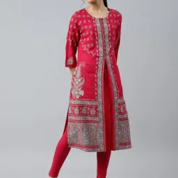 W Red Printed Straight Kurta-image-67