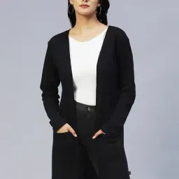 Rigo Black Cotton Waffle Knit Long Shrug-picture-30