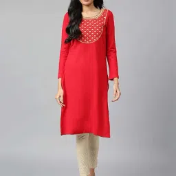 Aurelia Red Embroidered Straight Kurta-image-95