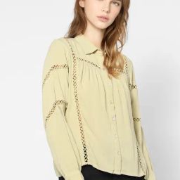 Only Green Viscose Self Design Shirts-image-29