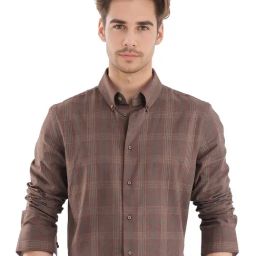 Rare Rabbit Brown Regular Fit Checks Shirt-image-55