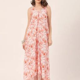 Moomaya Coral Floral Print High-low Dress-image-52