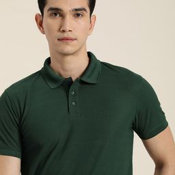 ether Men Pine Green Solid Polo Collar Regular Sleeves Antimicrobial Slim Fit T-shirt-image-99