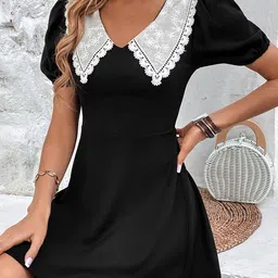 DressBerry Above the Keyboard Collar Puff Sleeve Fit & Flare Dress-5