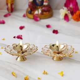 eCraftIndia Gold Crystal Small Bowl Shape Crystal Diyas - Set of 2-image-32