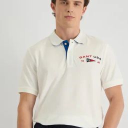 GANT Men Flag Emroidered Polo Collar Cotton White T-shirt-image-54